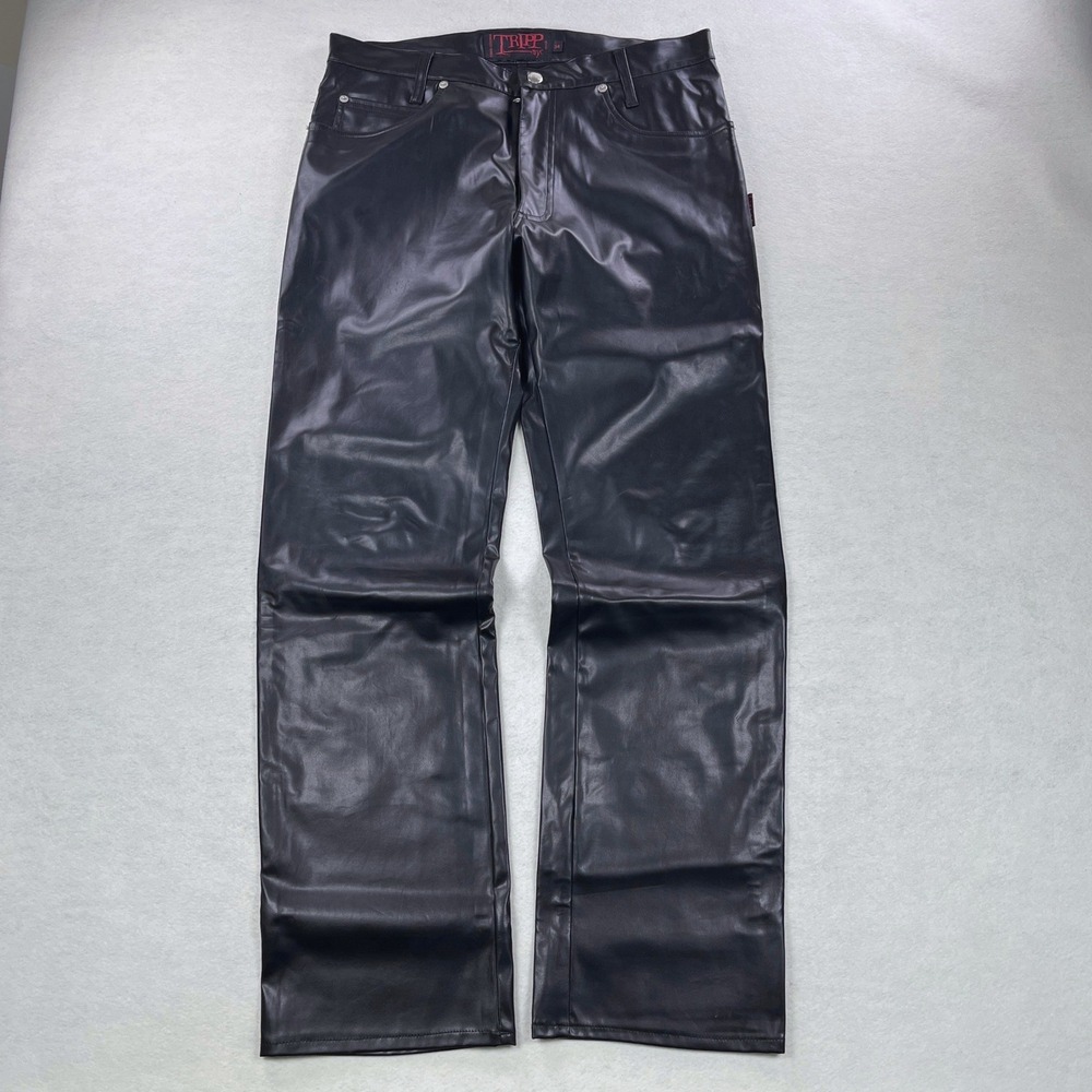 Tripp NYC Daang Goodman Mens Black Faux Leather Straight Leg Pants Size 34
